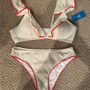 White Bikini with Red Trim
